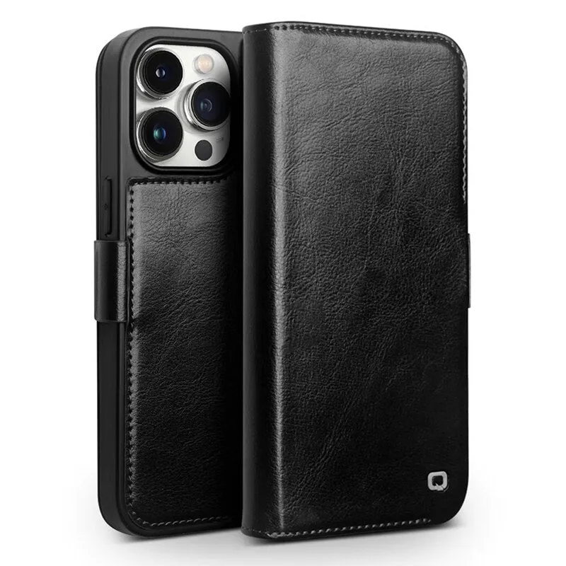 Genuine Leather Flip Phone Case With Card Slots For iPhone