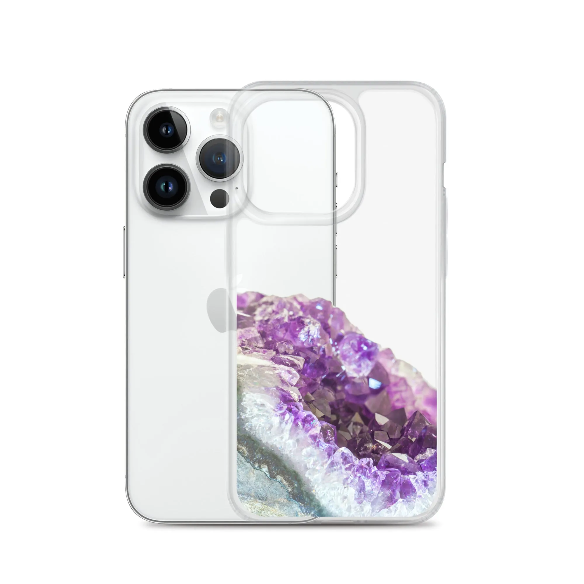 Geode iPhone 14 13 12 Pro Clear Case, Purple Crystal Amethyst Stone Print iPhone 11 Mini SE 2020 XS Max XR X 7 Plus 8 Cell Phone