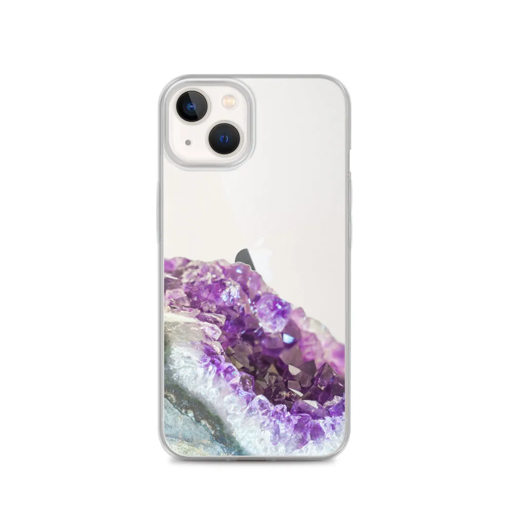 Geode iPhone 14 13 12 Pro Clear Case, Purple Crystal Amethyst Stone Print iPhone 11 Mini SE 2020 XS Max XR X 7 Plus 8 Cell Phone