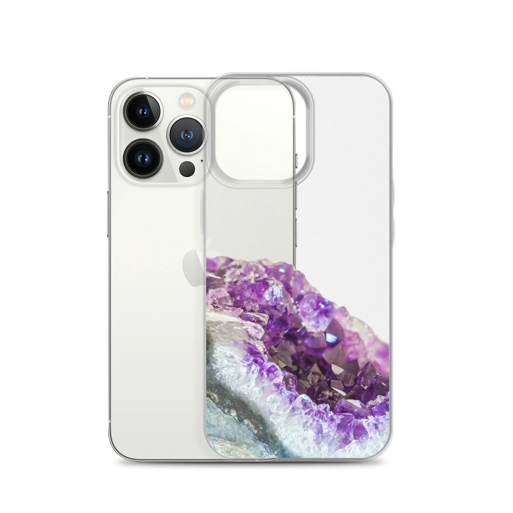 Geode iPhone 14 13 12 Pro Clear Case, Purple Crystal Amethyst Stone Print iPhone 11 Mini SE 2020 XS Max XR X 7 Plus 8 Cell Phone