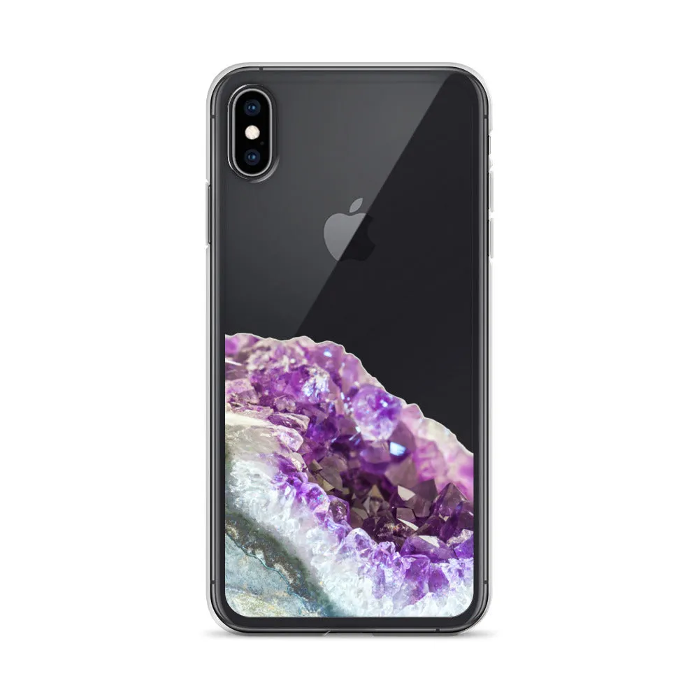 Geode iPhone 14 13 12 Pro Clear Case, Purple Crystal Amethyst Stone Print iPhone 11 Mini SE 2020 XS Max XR X 7 Plus 8 Cell Phone