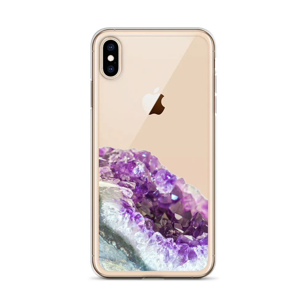 Geode iPhone 14 13 12 Pro Clear Case, Purple Crystal Amethyst Stone Print iPhone 11 Mini SE 2020 XS Max XR X 7 Plus 8 Cell Phone