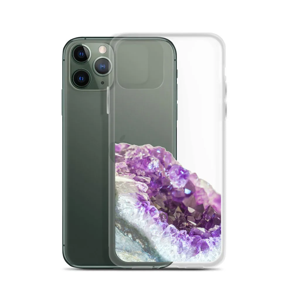 Geode iPhone 14 13 12 Pro Clear Case, Purple Crystal Amethyst Stone Print iPhone 11 Mini SE 2020 XS Max XR X 7 Plus 8 Cell Phone