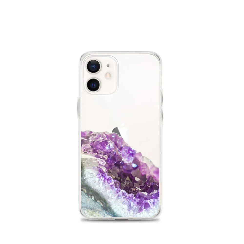 Geode iPhone 14 13 12 Pro Clear Case, Purple Crystal Amethyst Stone Print iPhone 11 Mini SE 2020 XS Max XR X 7 Plus 8 Cell Phone