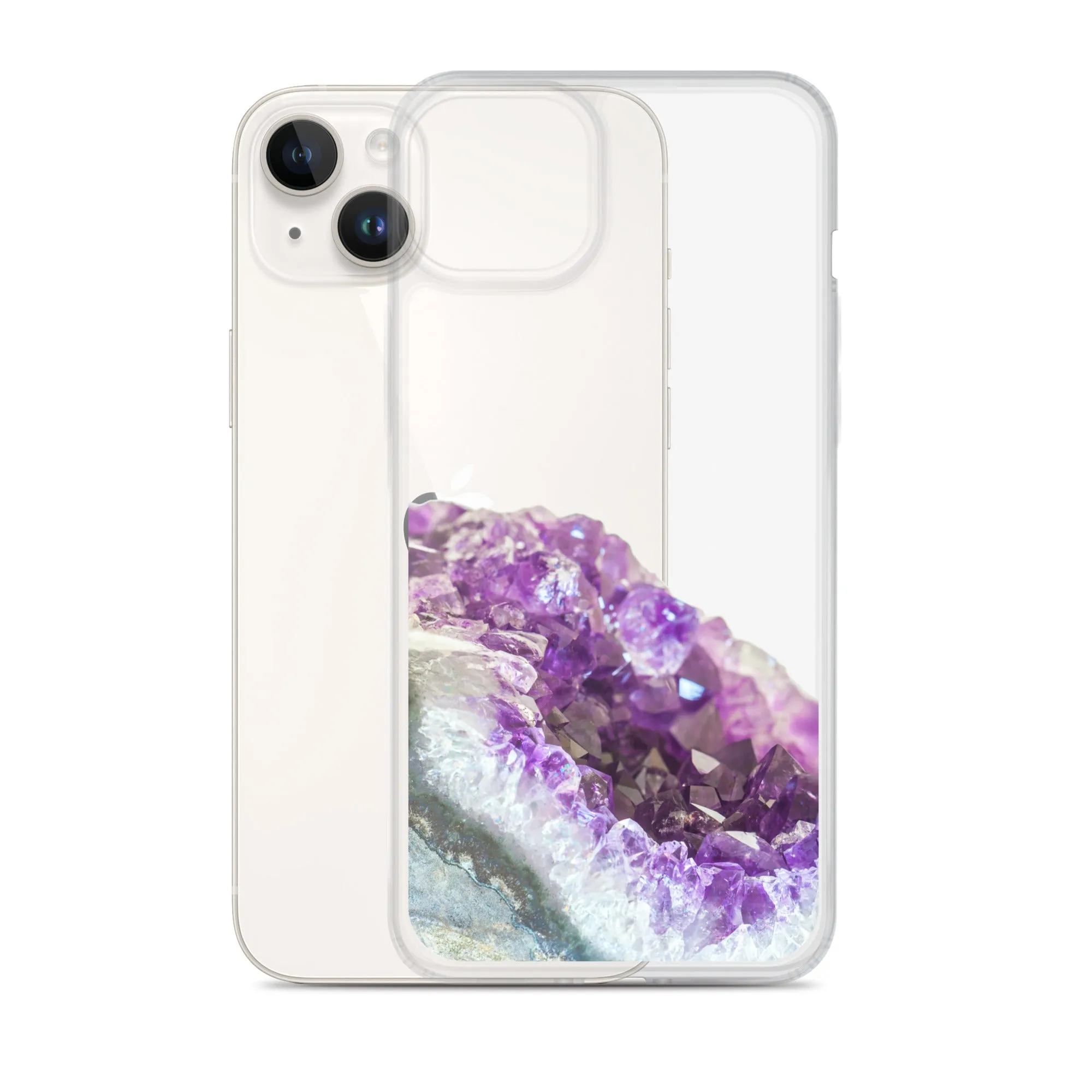 Geode iPhone 14 13 12 Pro Clear Case, Purple Crystal Amethyst Stone Print iPhone 11 Mini SE 2020 XS Max XR X 7 Plus 8 Cell Phone