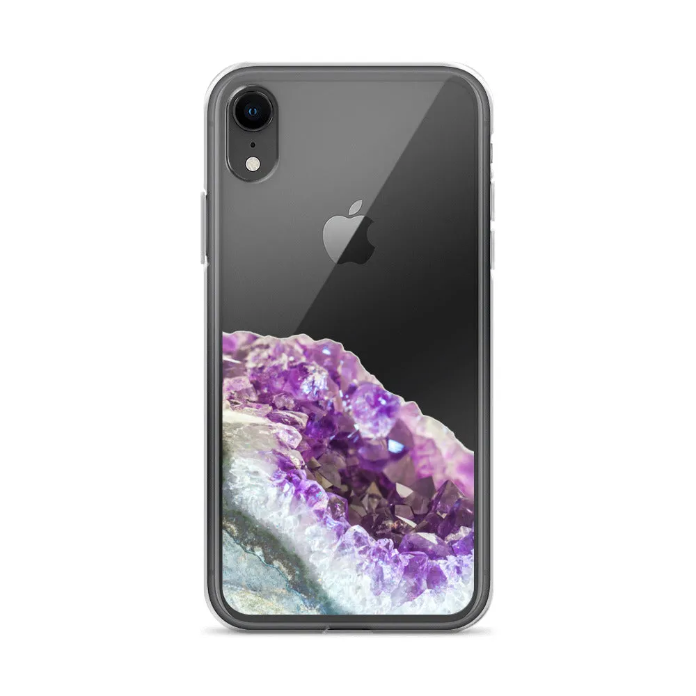 Geode iPhone 14 13 12 Pro Clear Case, Purple Crystal Amethyst Stone Print iPhone 11 Mini SE 2020 XS Max XR X 7 Plus 8 Cell Phone