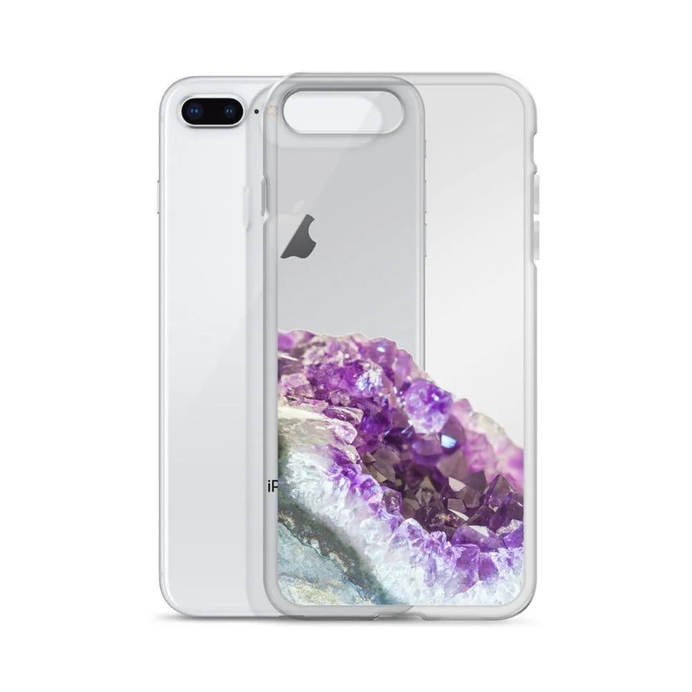 Geode iPhone 14 13 12 Pro Clear Case, Purple Crystal Amethyst Stone Print iPhone 11 Mini SE 2020 XS Max XR X 7 Plus 8 Cell Phone