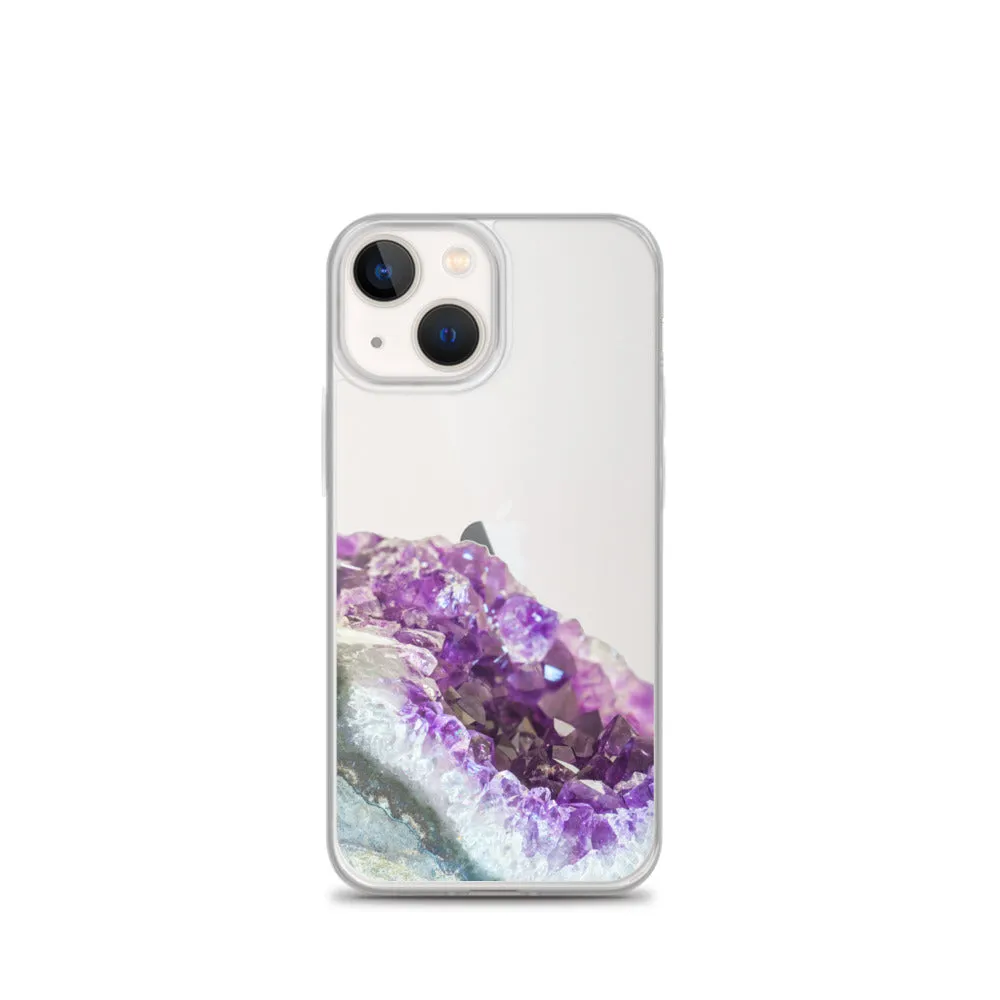 Geode iPhone 14 13 12 Pro Clear Case, Purple Crystal Amethyst Stone Print iPhone 11 Mini SE 2020 XS Max XR X 7 Plus 8 Cell Phone