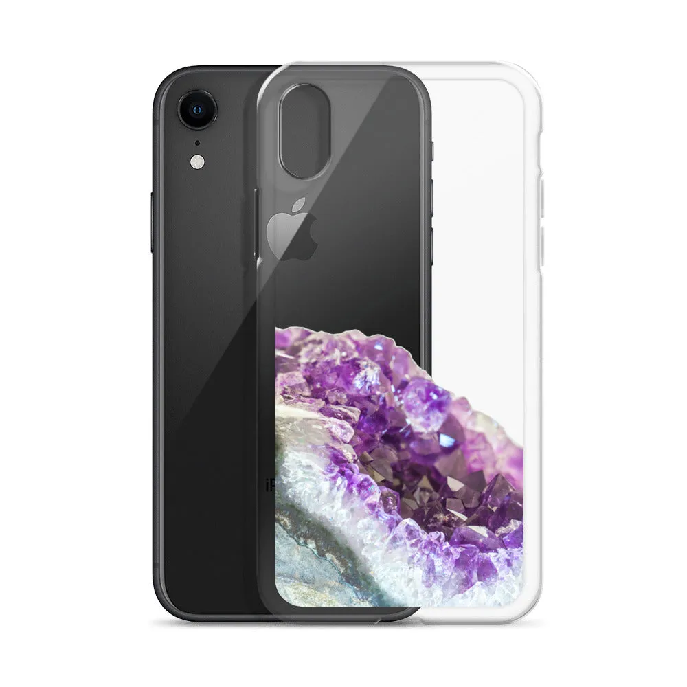 Geode iPhone 14 13 12 Pro Clear Case, Purple Crystal Amethyst Stone Print iPhone 11 Mini SE 2020 XS Max XR X 7 Plus 8 Cell Phone