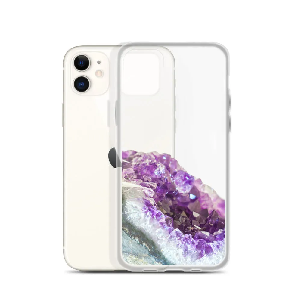 Geode iPhone 14 13 12 Pro Clear Case, Purple Crystal Amethyst Stone Print iPhone 11 Mini SE 2020 XS Max XR X 7 Plus 8 Cell Phone