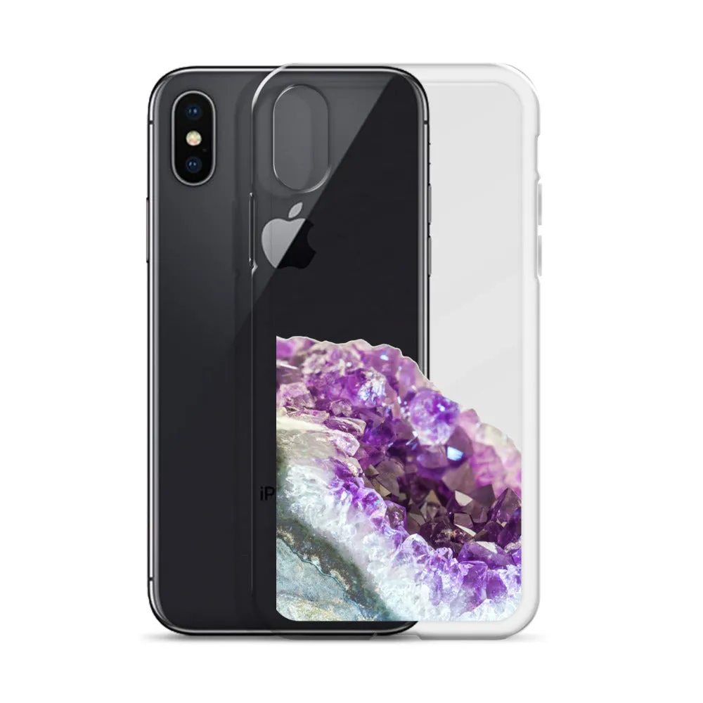 Geode iPhone 14 13 12 Pro Clear Case, Purple Crystal Amethyst Stone Print iPhone 11 Mini SE 2020 XS Max XR X 7 Plus 8 Cell Phone