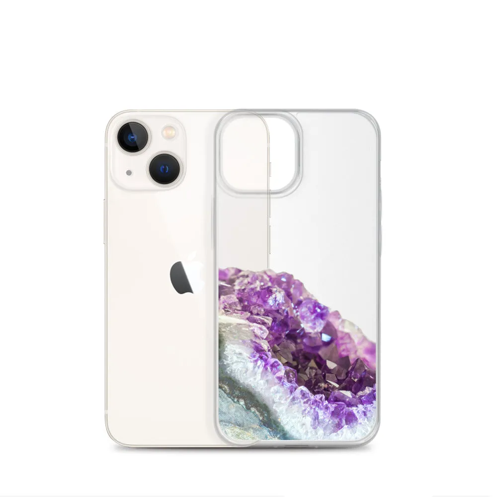 Geode iPhone 14 13 12 Pro Clear Case, Purple Crystal Amethyst Stone Print iPhone 11 Mini SE 2020 XS Max XR X 7 Plus 8 Cell Phone