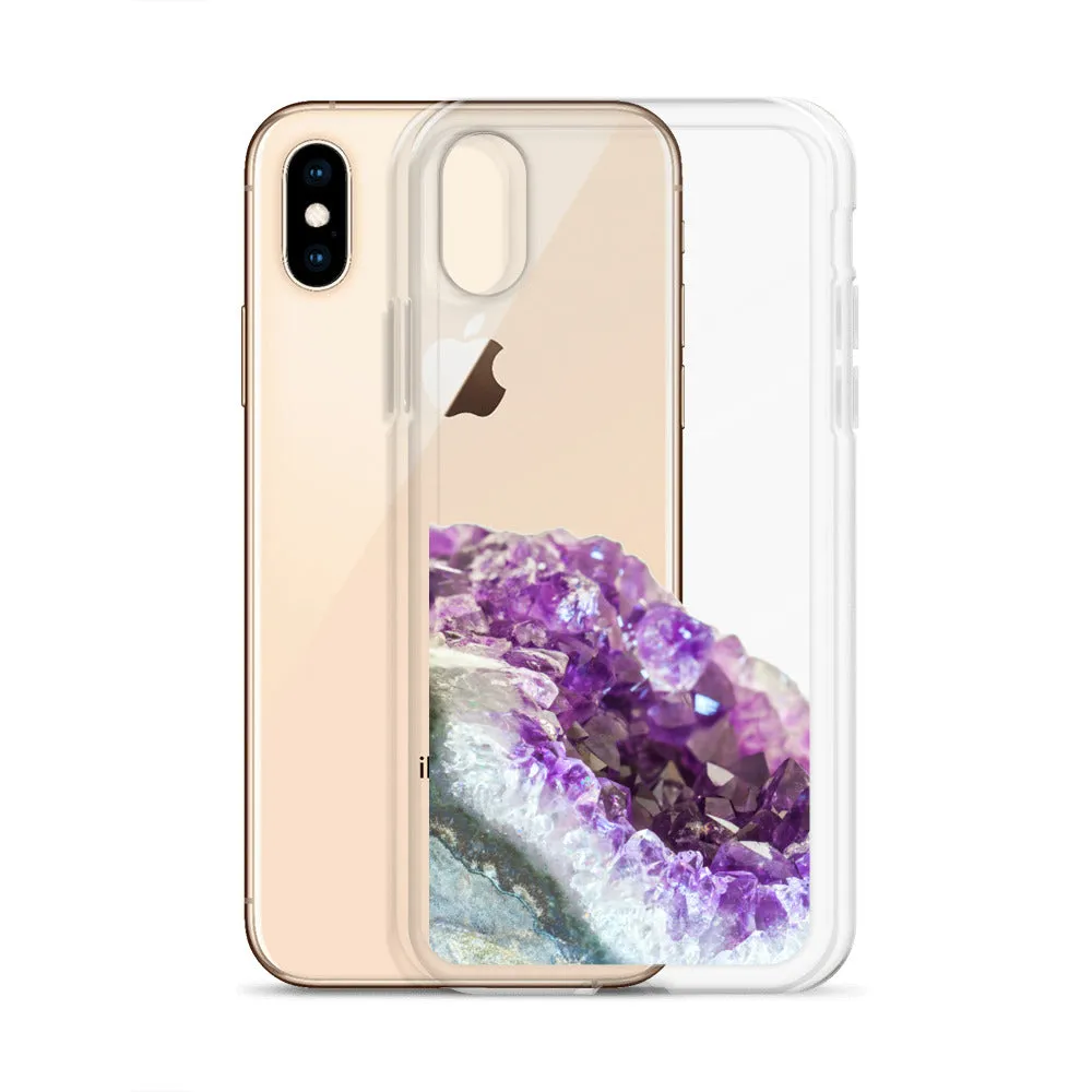 Geode iPhone 14 13 12 Pro Clear Case, Purple Crystal Amethyst Stone Print iPhone 11 Mini SE 2020 XS Max XR X 7 Plus 8 Cell Phone