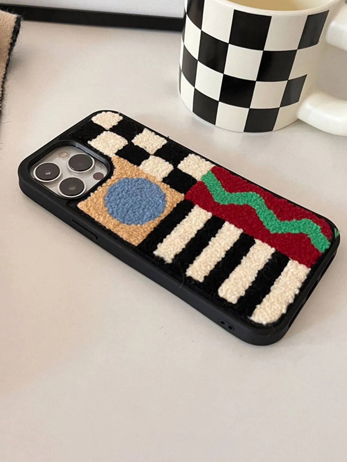 Geometry Patchwork Plush Mobile Phone Case