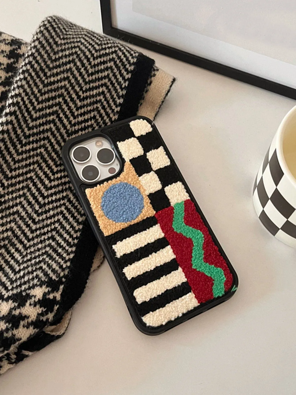 Geometry Patchwork Plush Mobile Phone Case