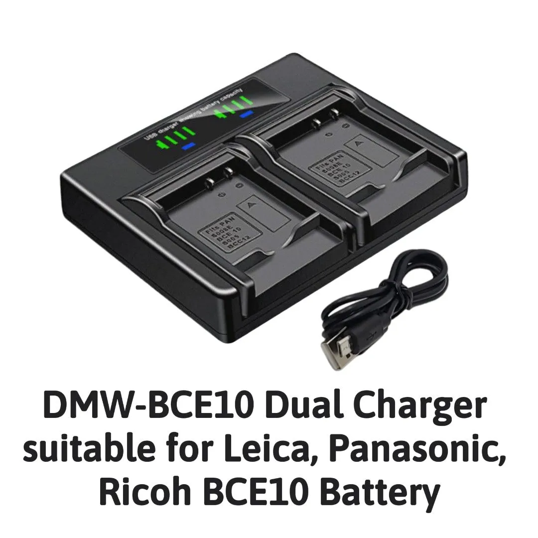 Hridz DMW-BCE10 Dual Battery Charger for Leica Panasonic Ricoh S008E BCE10 CGA-S008E Battery