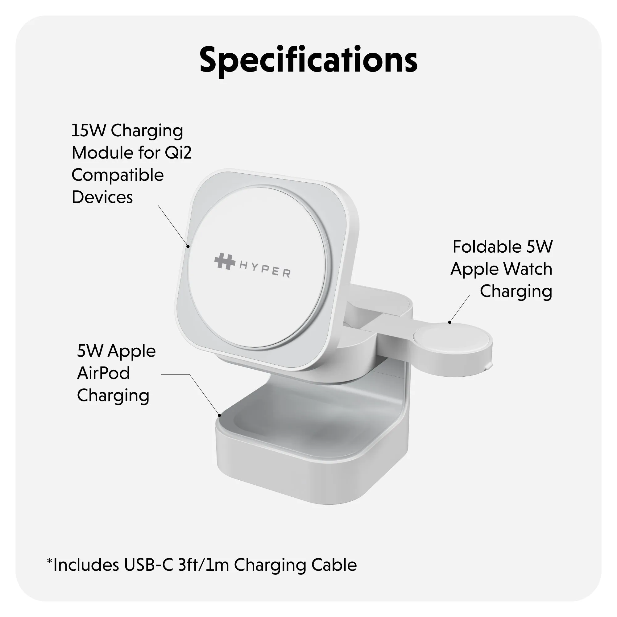 HyperJuice Qi2 3-in-1 Magnetic Charging Stand