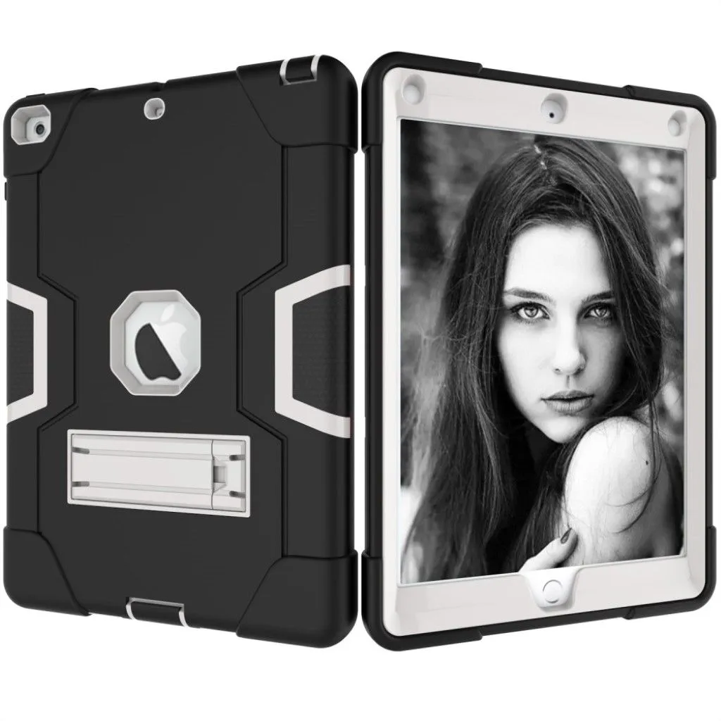 iPad (2018) kickstand silicone case - Black / Light Grey