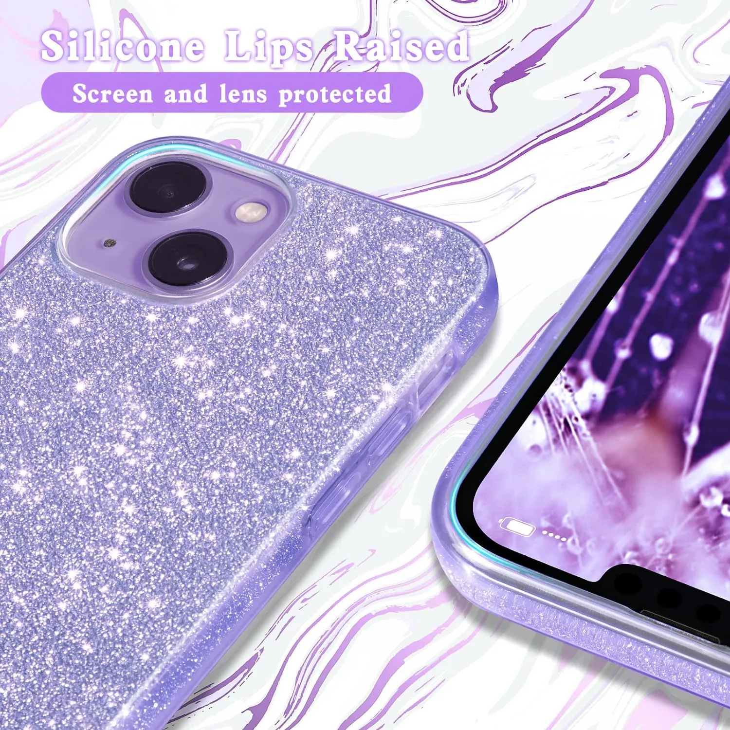 iPhone 14 Case Bling Sparkle Cute Girls Women Protective Cases Cover Purple