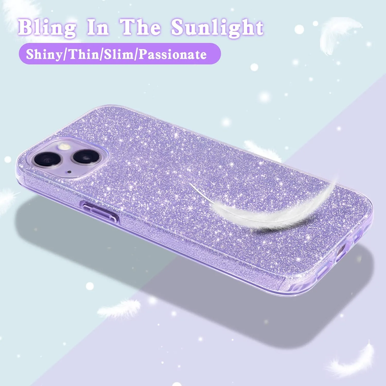 iPhone 14 Case Bling Sparkle Cute Girls Women Protective Cases Cover Purple