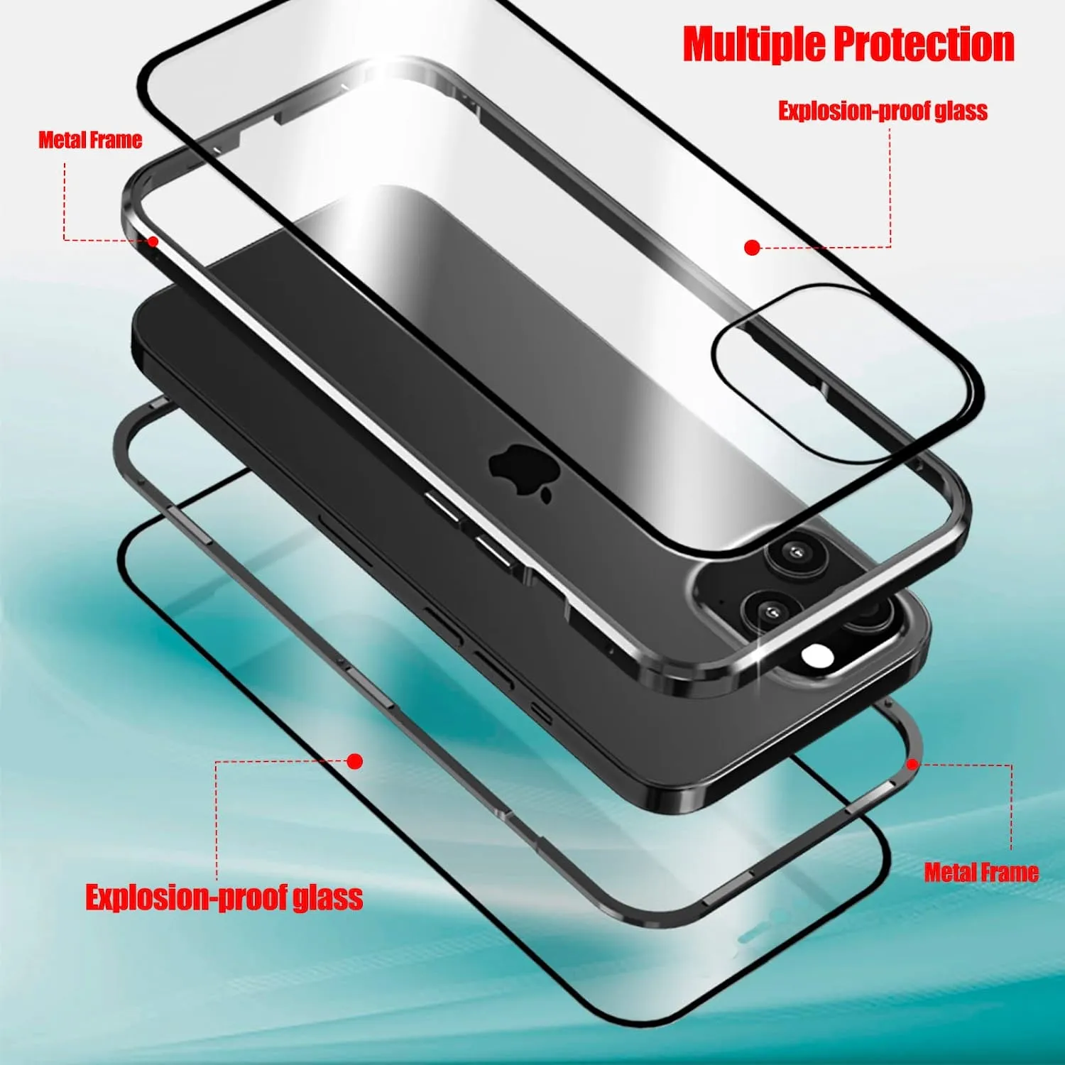 iPhone 14 Plus, Double Sided Clear Tempered Glass Phone Case  Charger Case 5G 6.7'' Gold