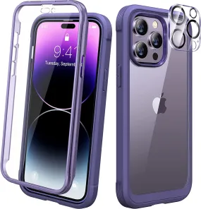 iPhone 14 Pro Case 6.1’’, Full Body Rugged Protective Case 2 Pack Camera Bumper Case Royal Purple