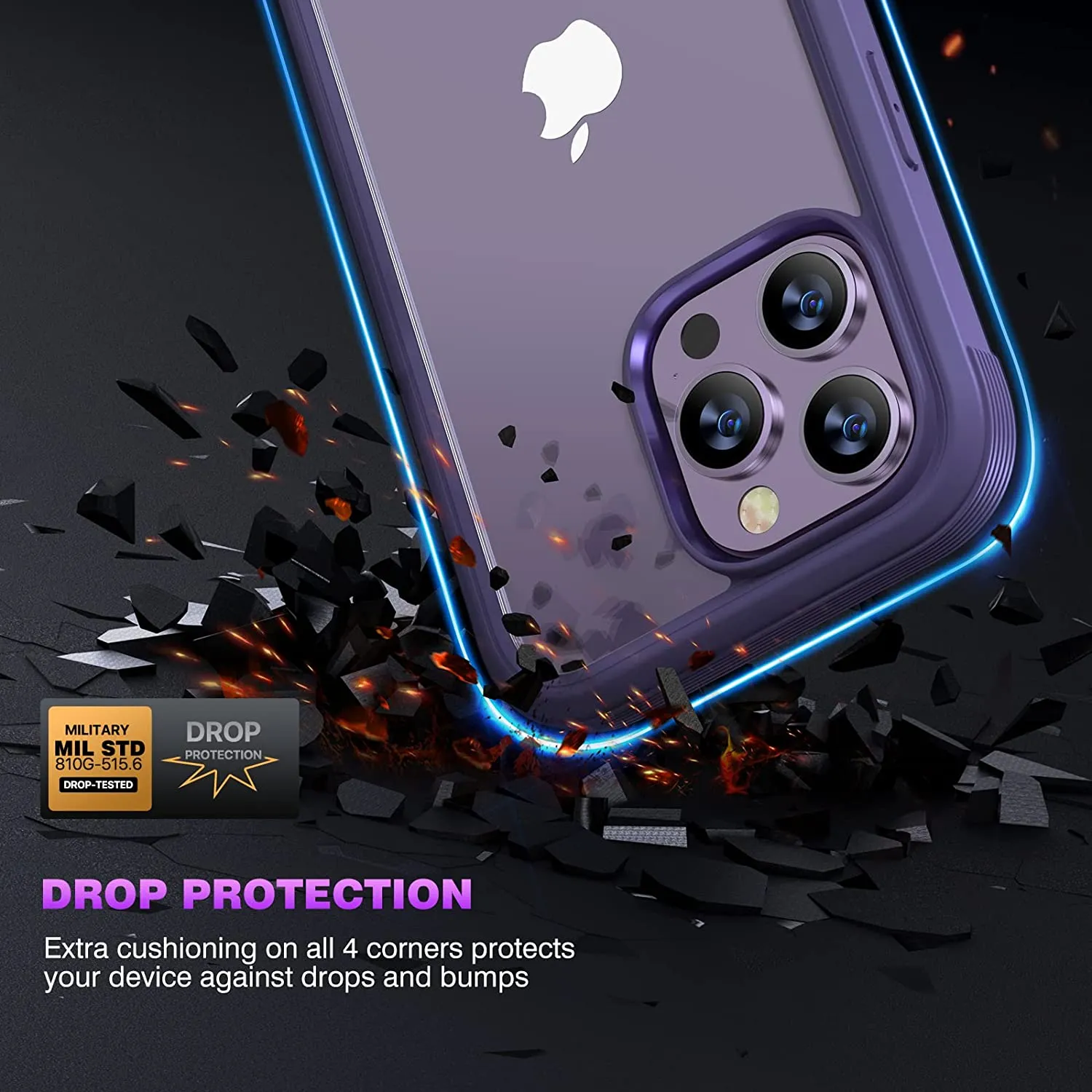 iPhone 14 Pro Case 6.1’’, Full Body Rugged Protective Case 2 Pack Camera Bumper Case Royal Purple