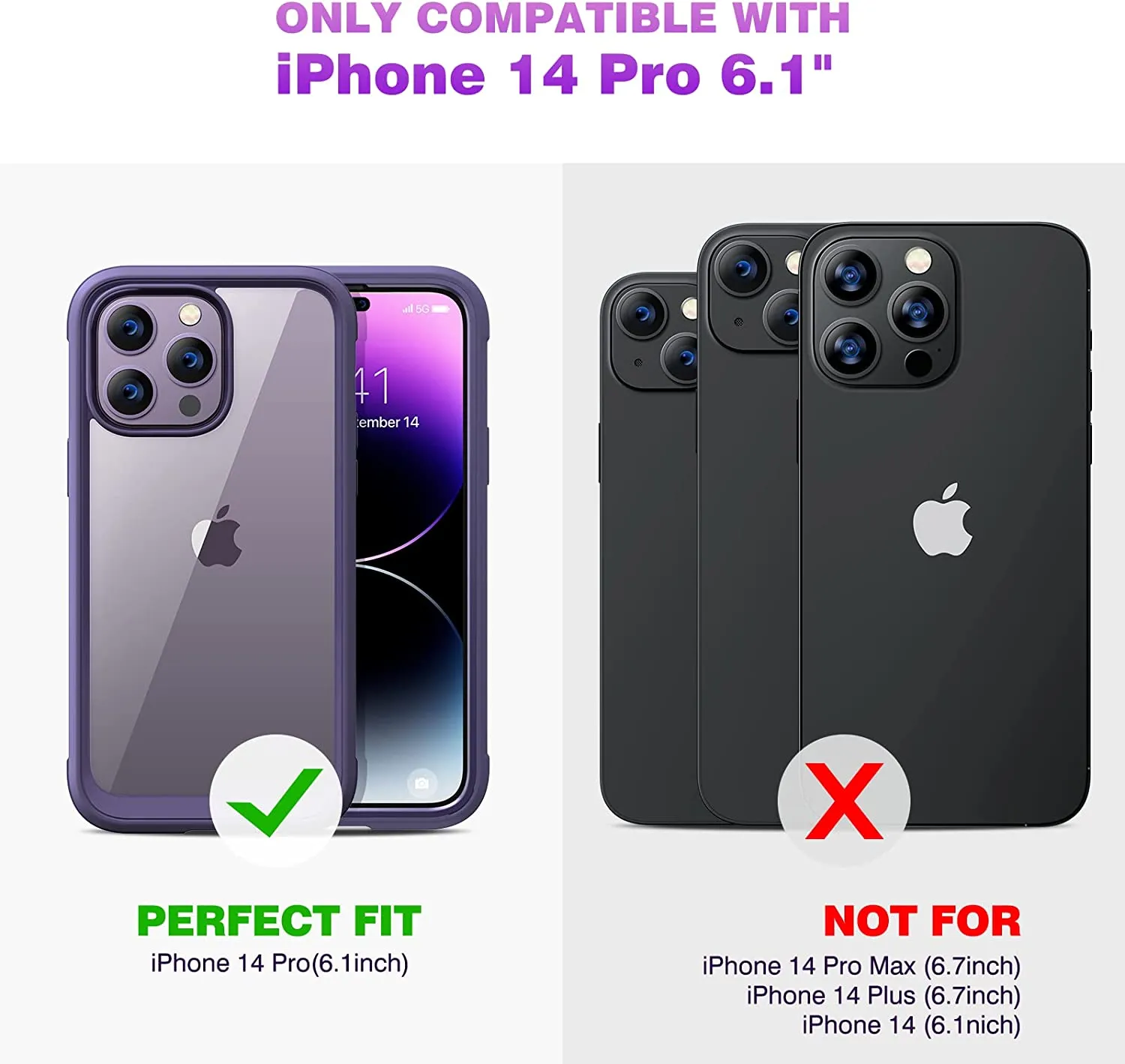 iPhone 14 Pro Case 6.1’’, Full Body Rugged Protective Case 2 Pack Camera Bumper Case Royal Purple