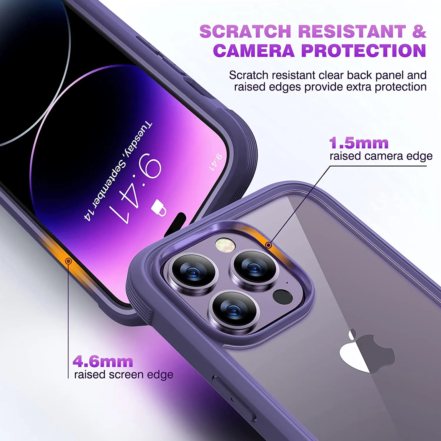 iPhone 14 Pro Case 6.1’’, Full Body Rugged Protective Case 2 Pack Camera Bumper Case Royal Purple