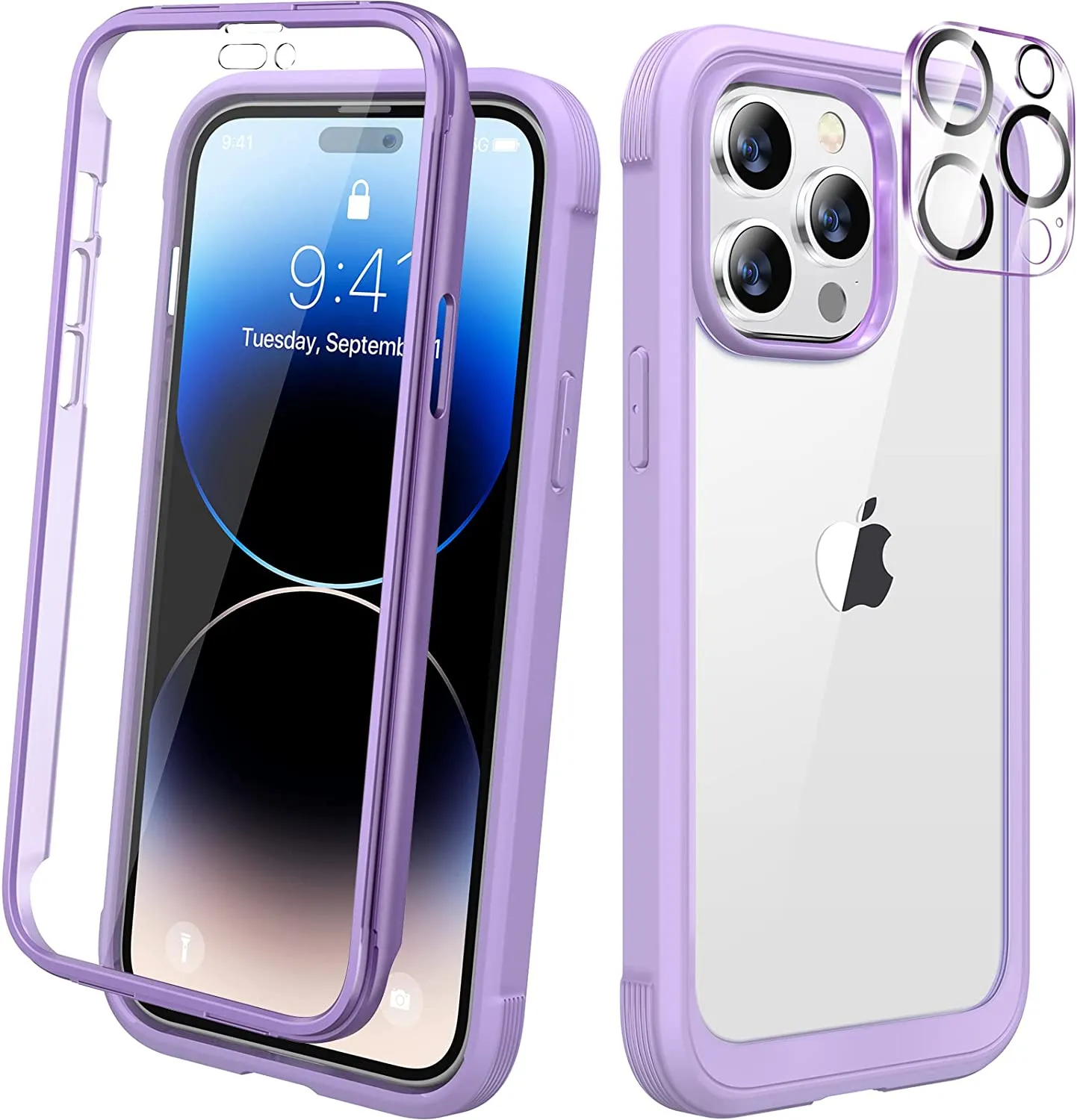 iPhone 14 Pro Case 6.1’’, Full Body Rugged Protective Case 2 Pack Camera Bumper Case Royal Purple