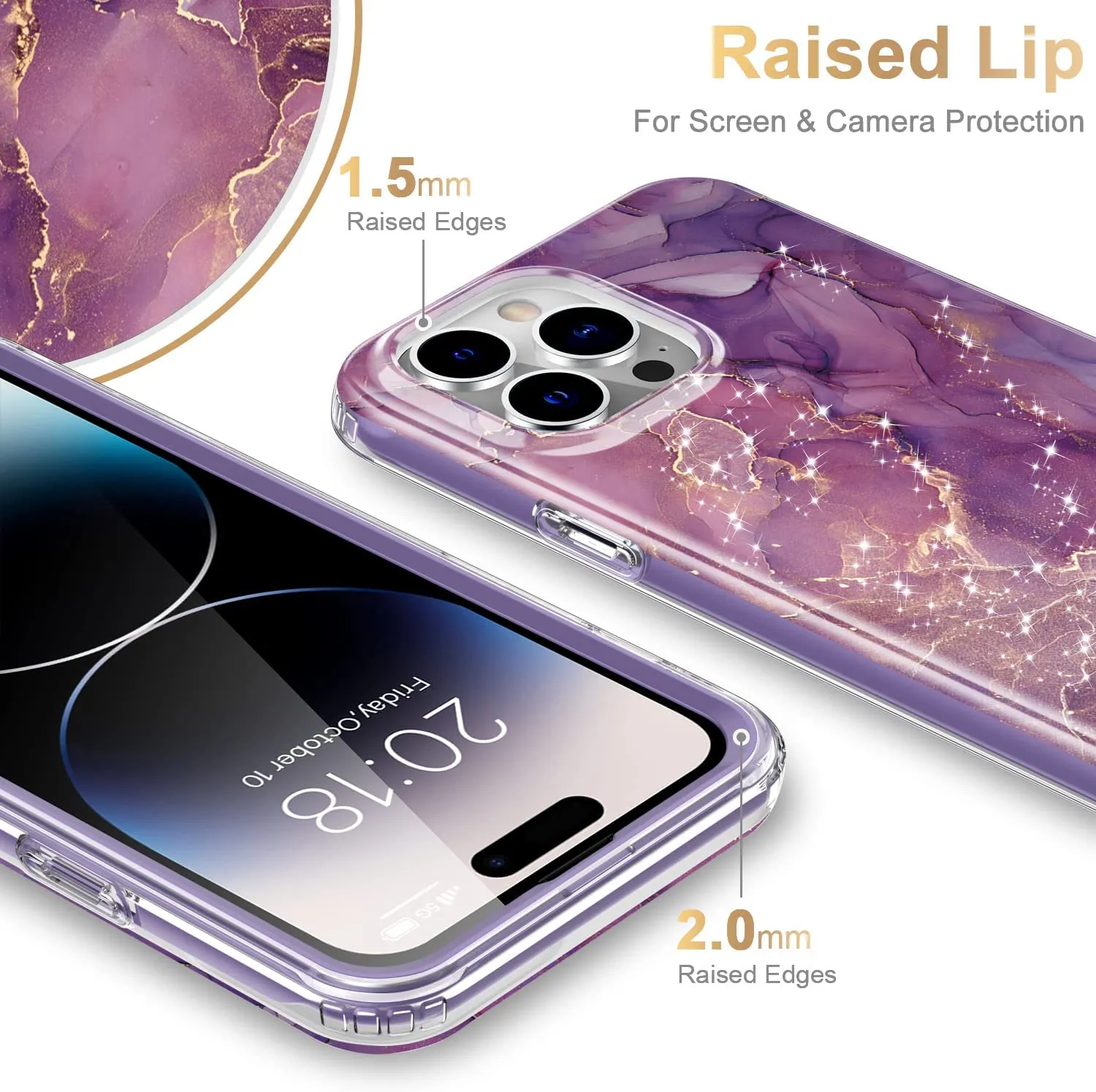 iPhone 14 Pro Case Built-in Screen Protector,Military Grade Rugged Cover Purple Marble