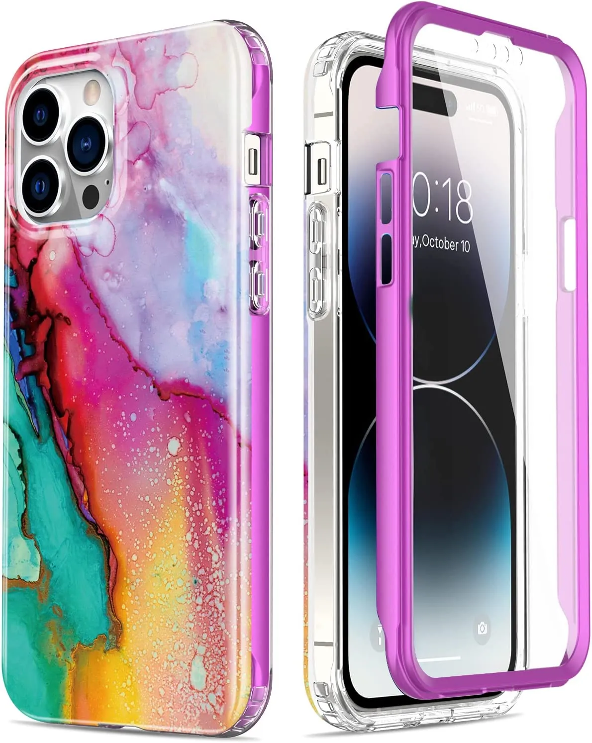 iPhone 14 Pro Case Built-in Screen Protector,Military Grade Rugged Cover Purple Marble