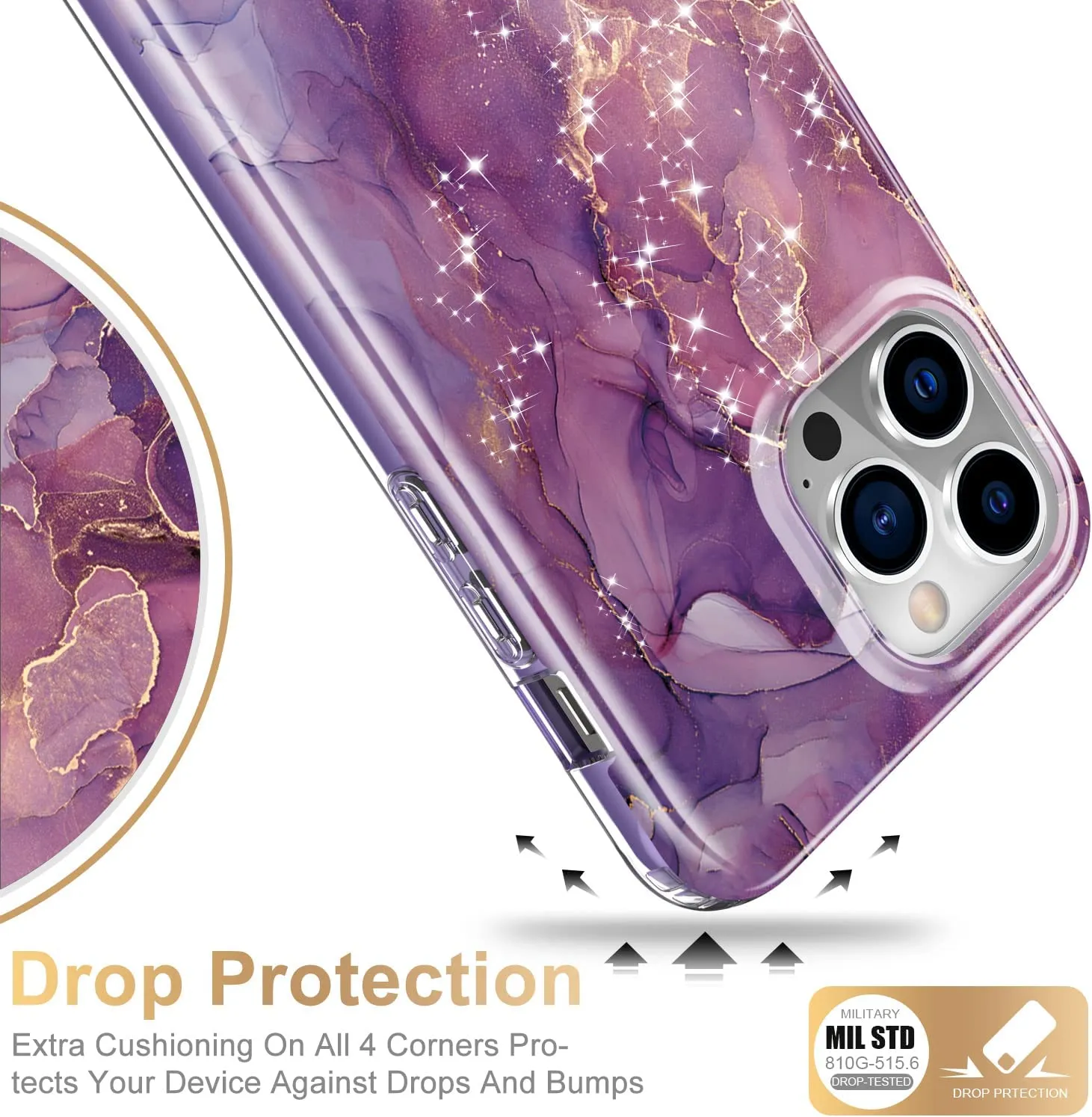 iPhone 14 Pro Case Built-in Screen Protector,Military Grade Rugged Cover Purple Marble