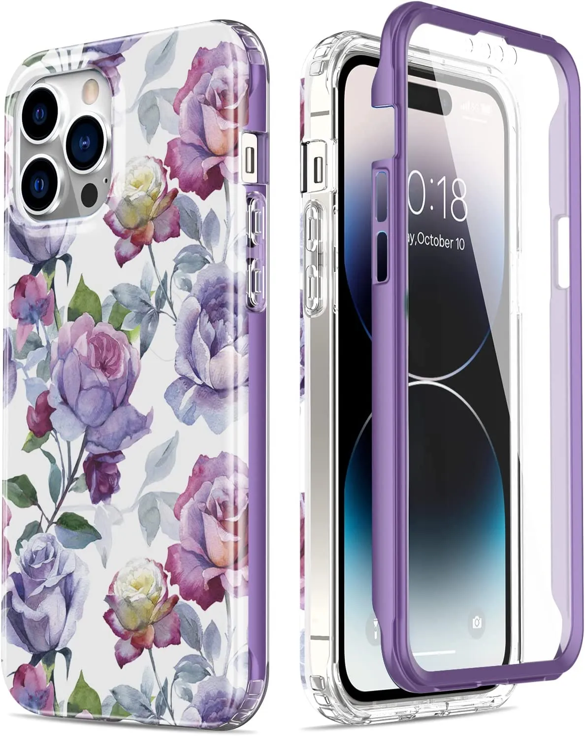 iPhone 14 Pro Case Built-in Screen Protector,Military Grade Rugged Cover Purple Marble