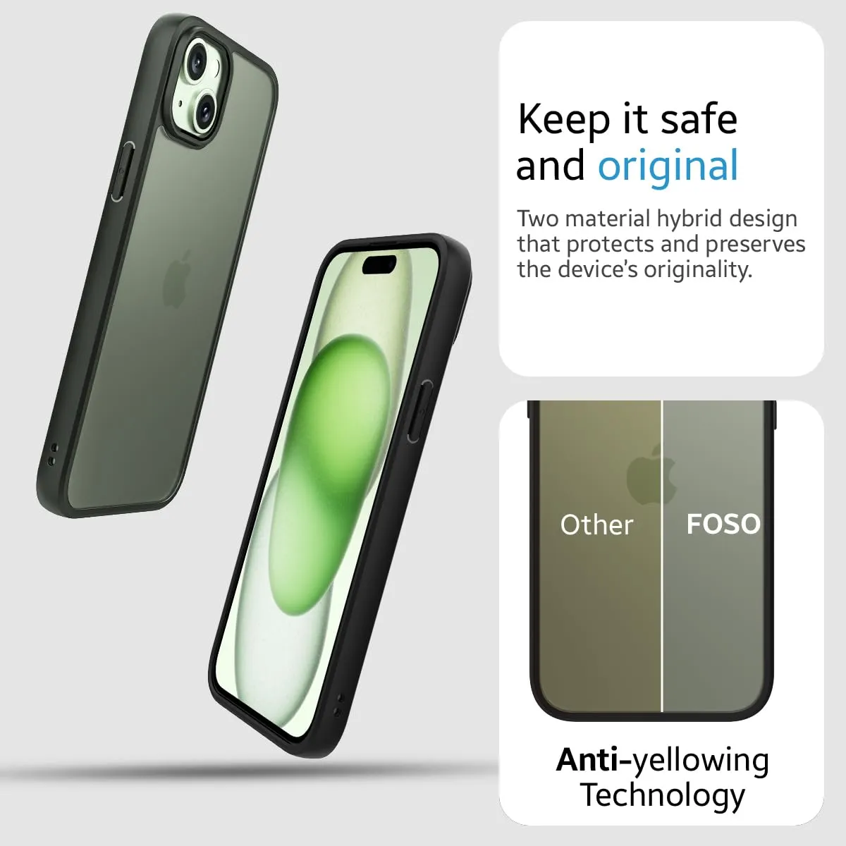 iPhone 15 Plus (FOSO) Skin Shock Proof Back Cover Case | (PC TPU) - Matte Black