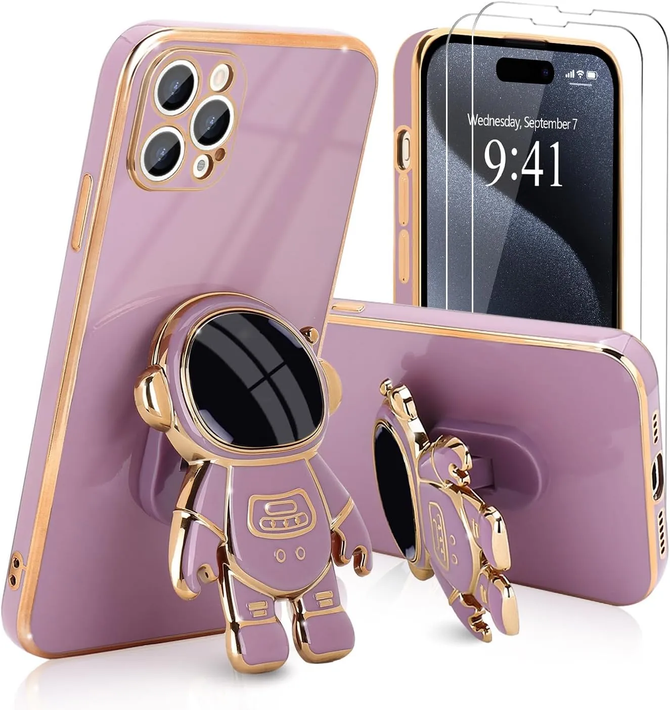 iPhone 16 Case Cute 3D Astronaut Stand Bling Silicone Soft Phone Back Cover Hot Pink