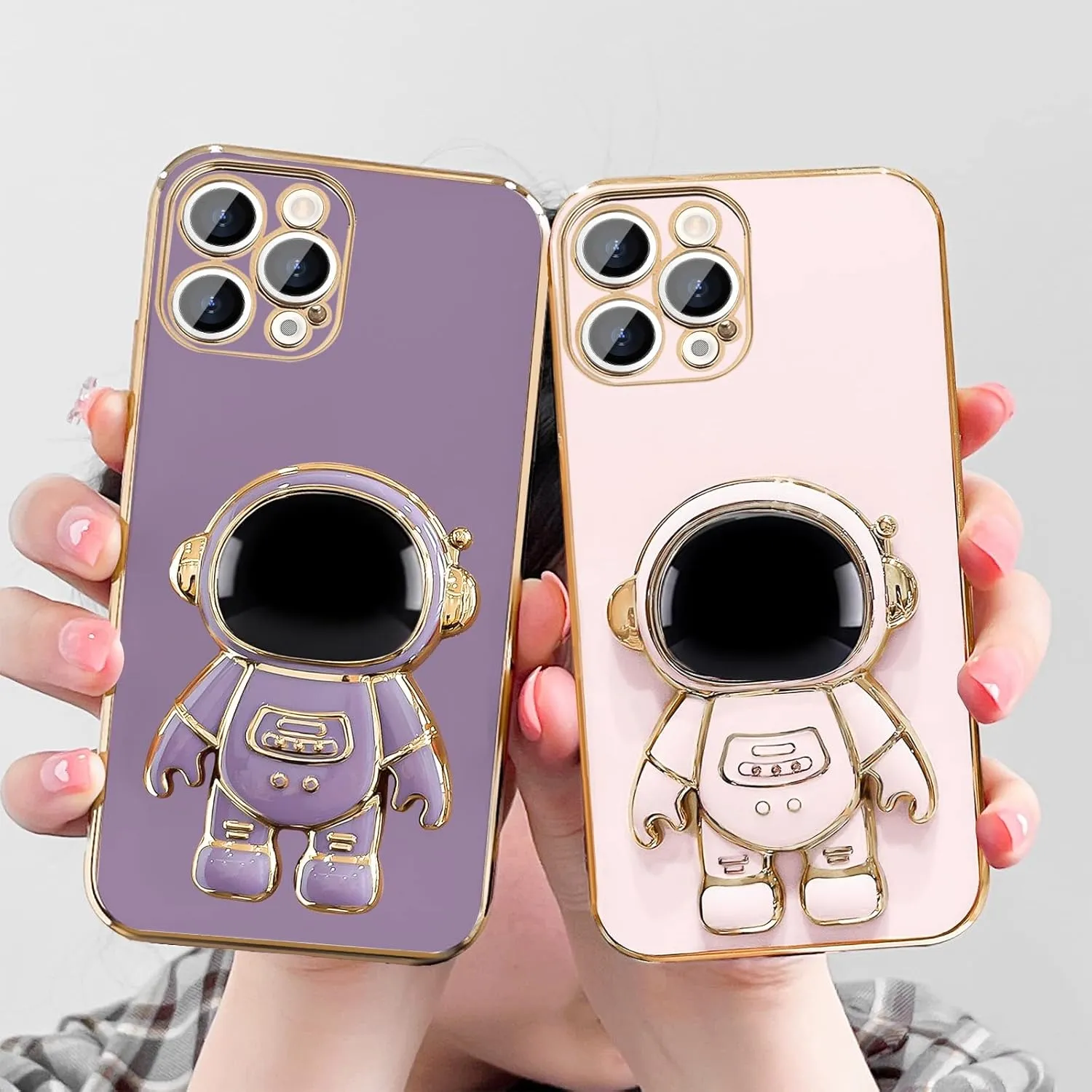 iPhone 16 Case Cute 3D Astronaut Stand Bling Silicone Soft Phone Back Cover Hot Pink