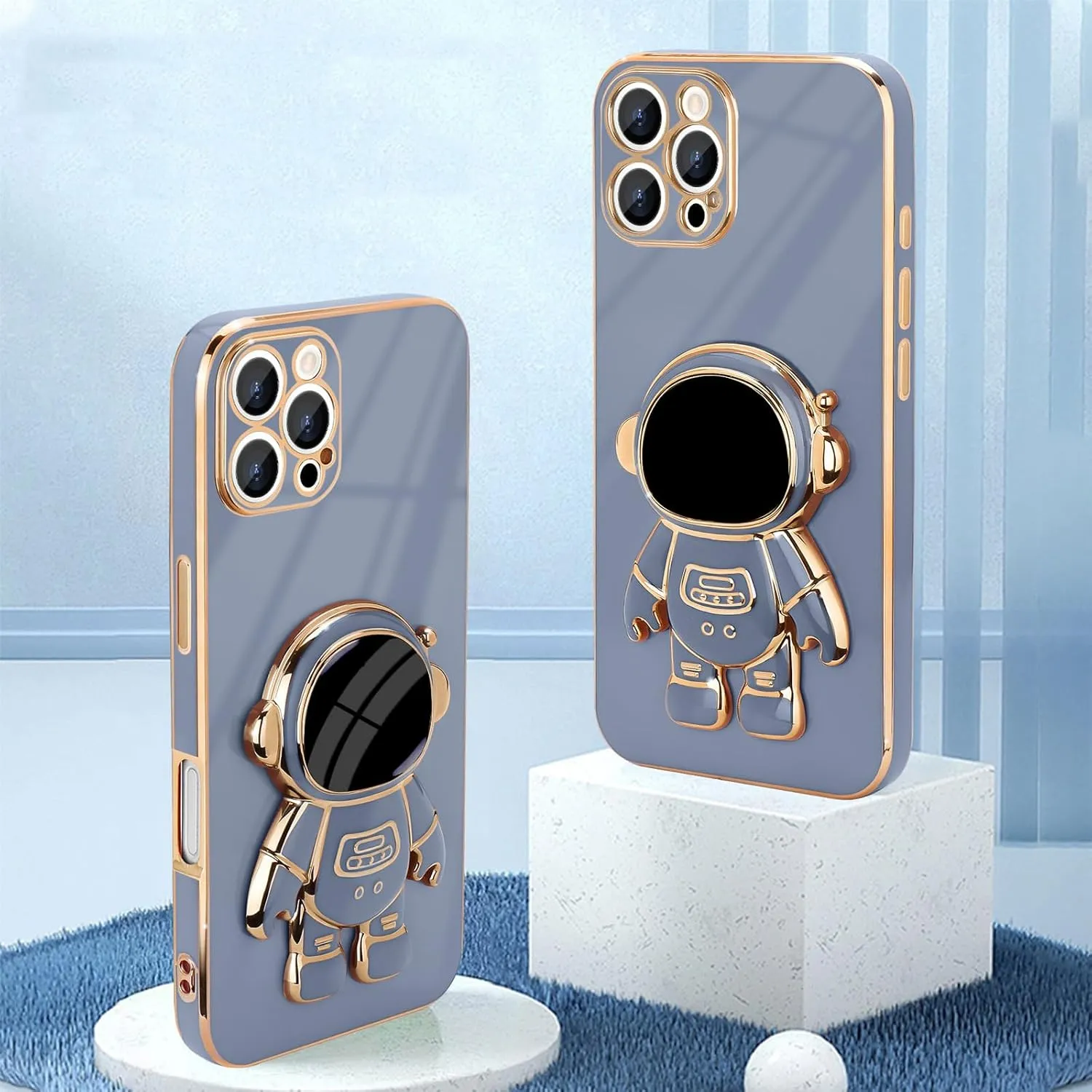 iPhone 16 Case Cute 3D Astronaut Stand Bling Silicone Soft Phone Back Cover Hot Pink