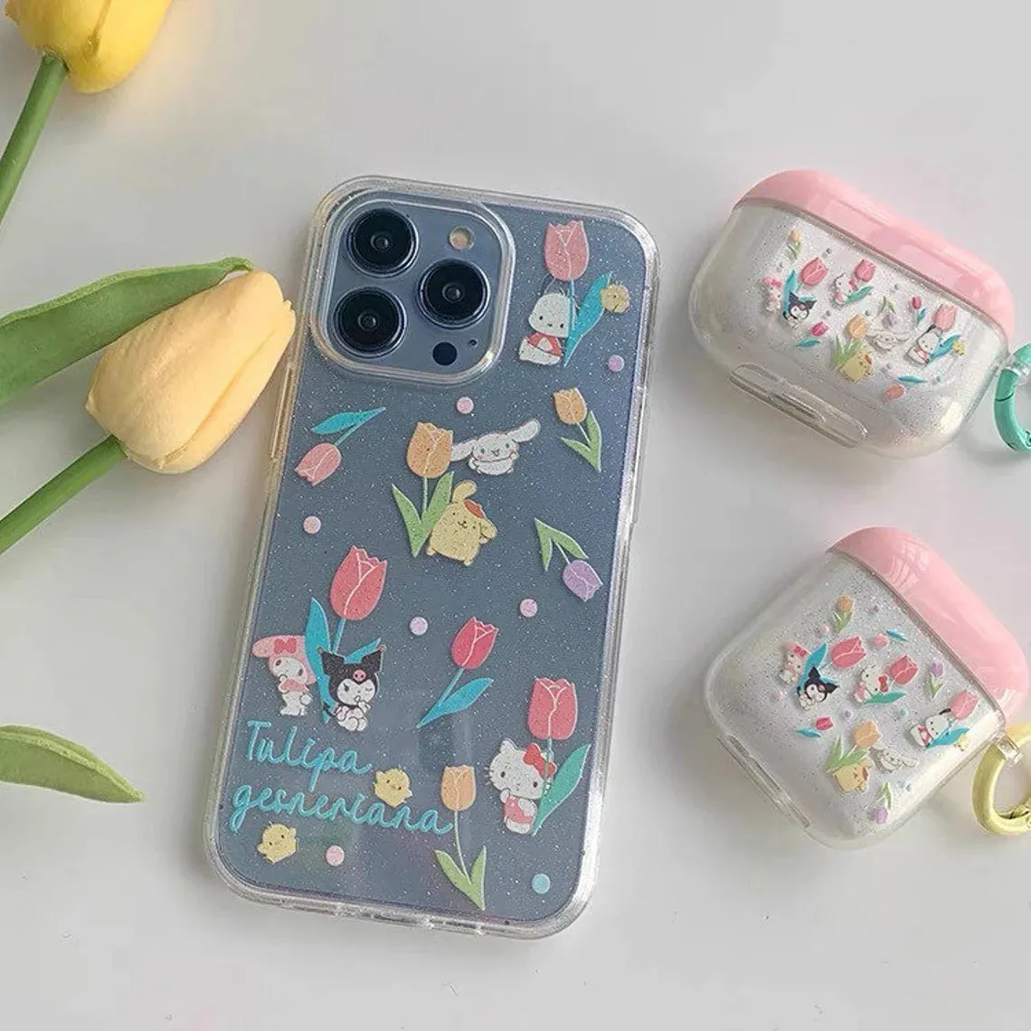 Japanese Cartoon Tulips with KT MM KU CN PN PC iPhone Case 6 7 8 PLUS SE2 XS XR X 11 12 13 14 Pro Promax 12mini 13mini