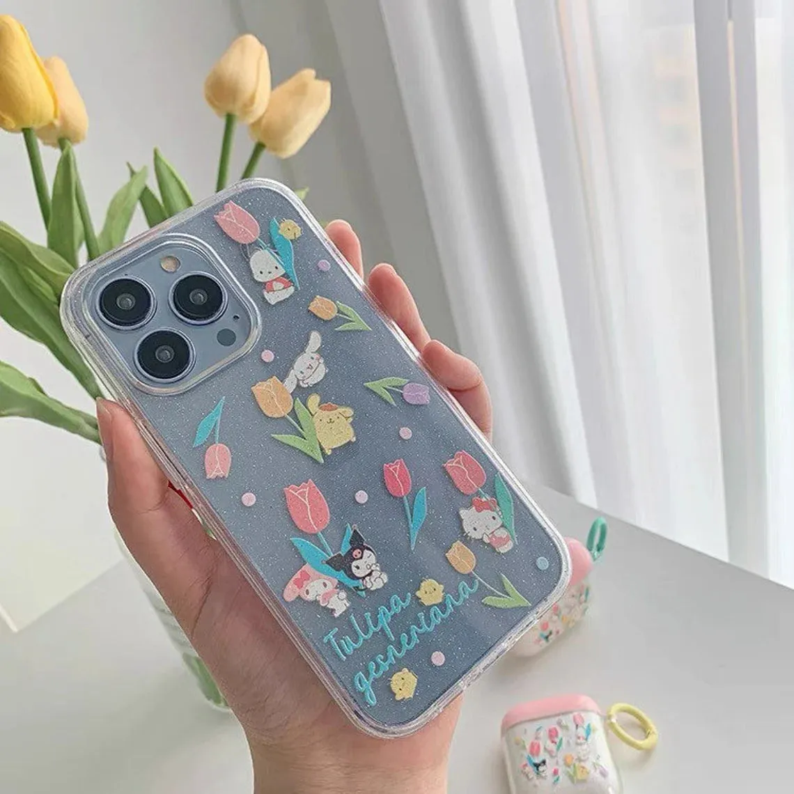 Japanese Cartoon Tulips with KT MM KU CN PN PC iPhone Case 6 7 8 PLUS SE2 XS XR X 11 12 13 14 Pro Promax 12mini 13mini