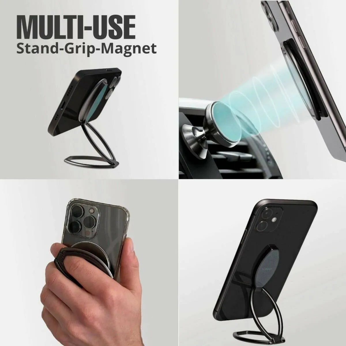 KickFlip - Black Mobile Phone Holder, Stand, hands-free By Bobino