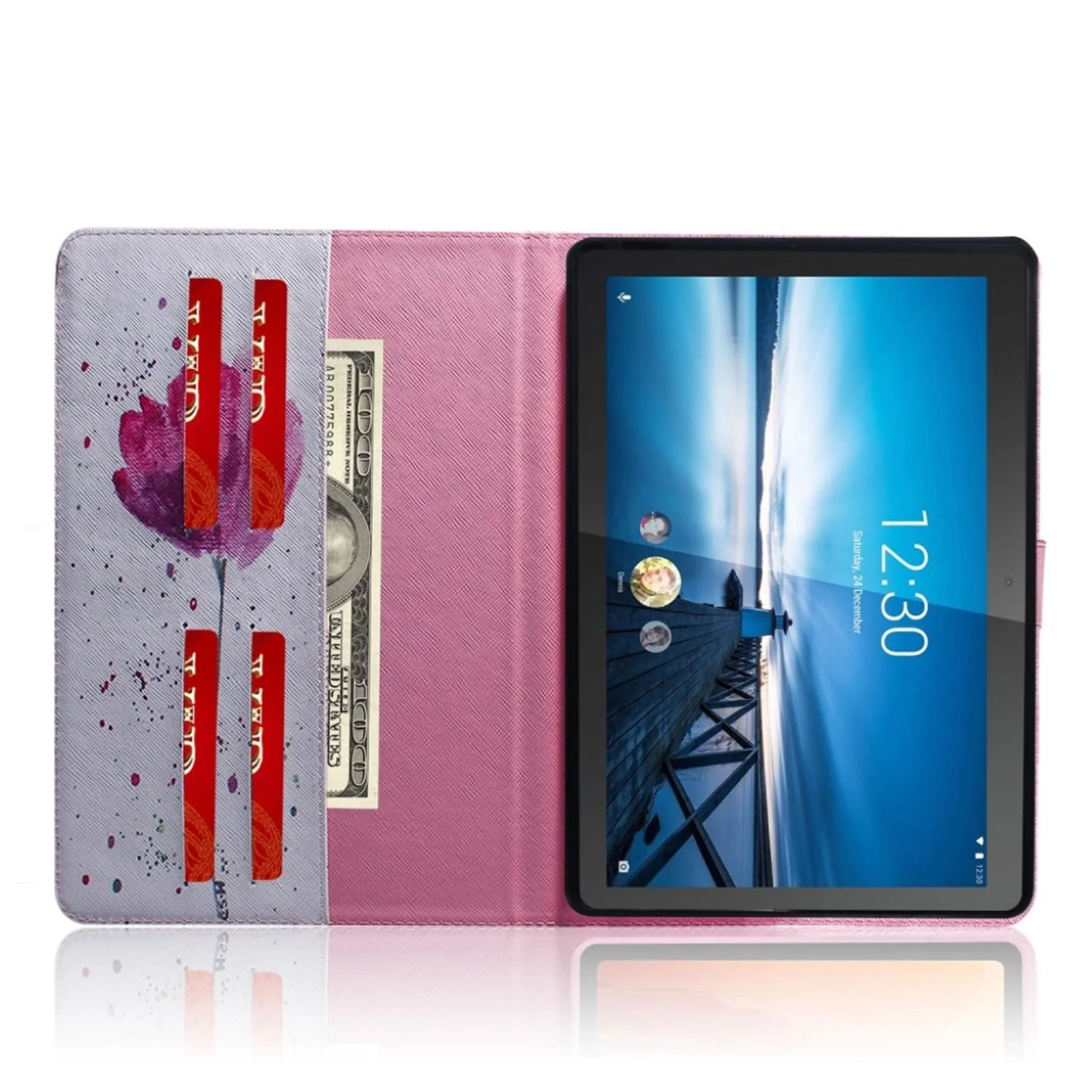 Lenovo Tab M10 FHD REL pattern leather case - Pink Flower