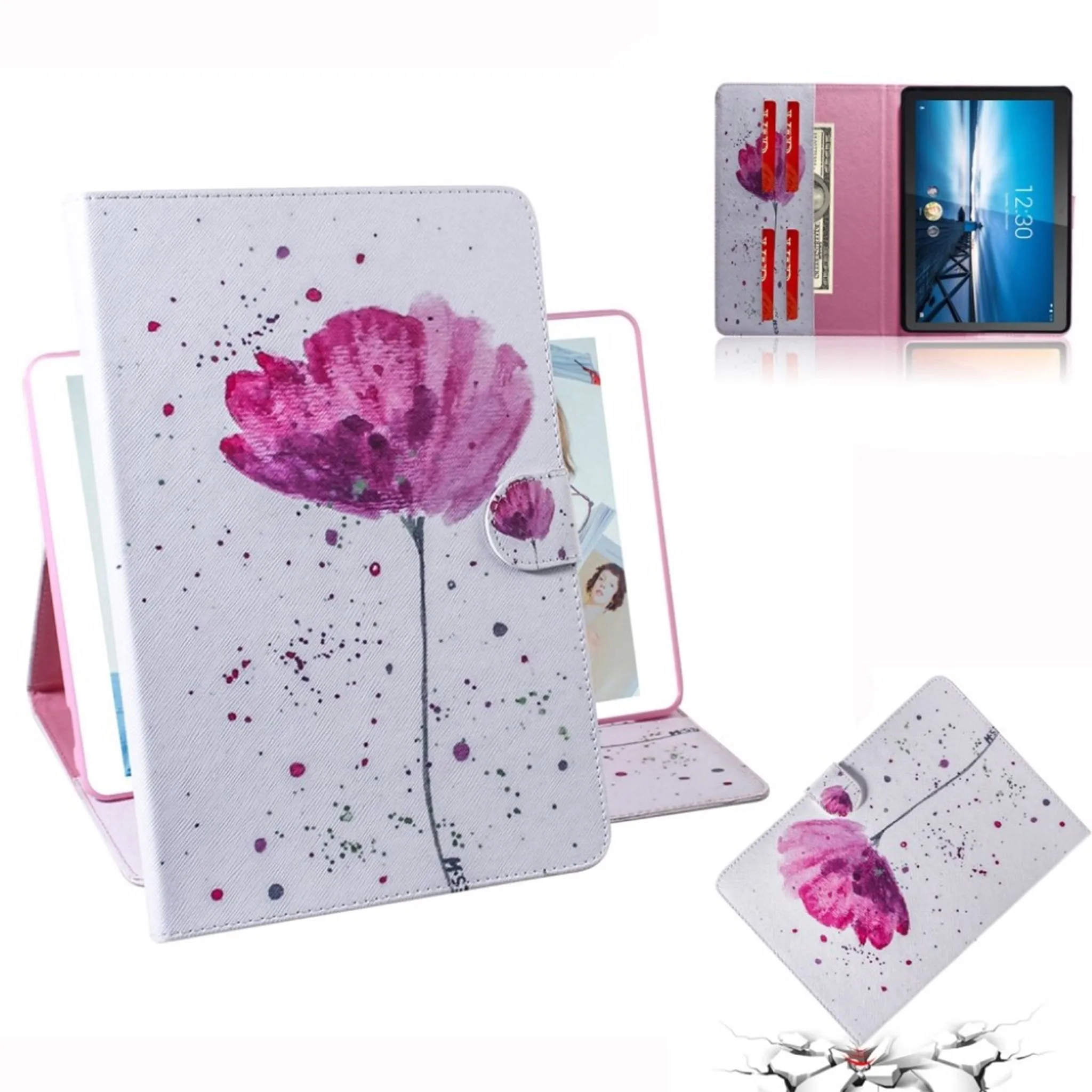 Lenovo Tab M10 FHD REL pattern leather case - Pink Flower