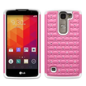 LG Spirit Rhinestone Case , Slim Hybrid Dual Layer[Shock Resistant] Crystal Rhinestone Studded Case Cover - Pink/White