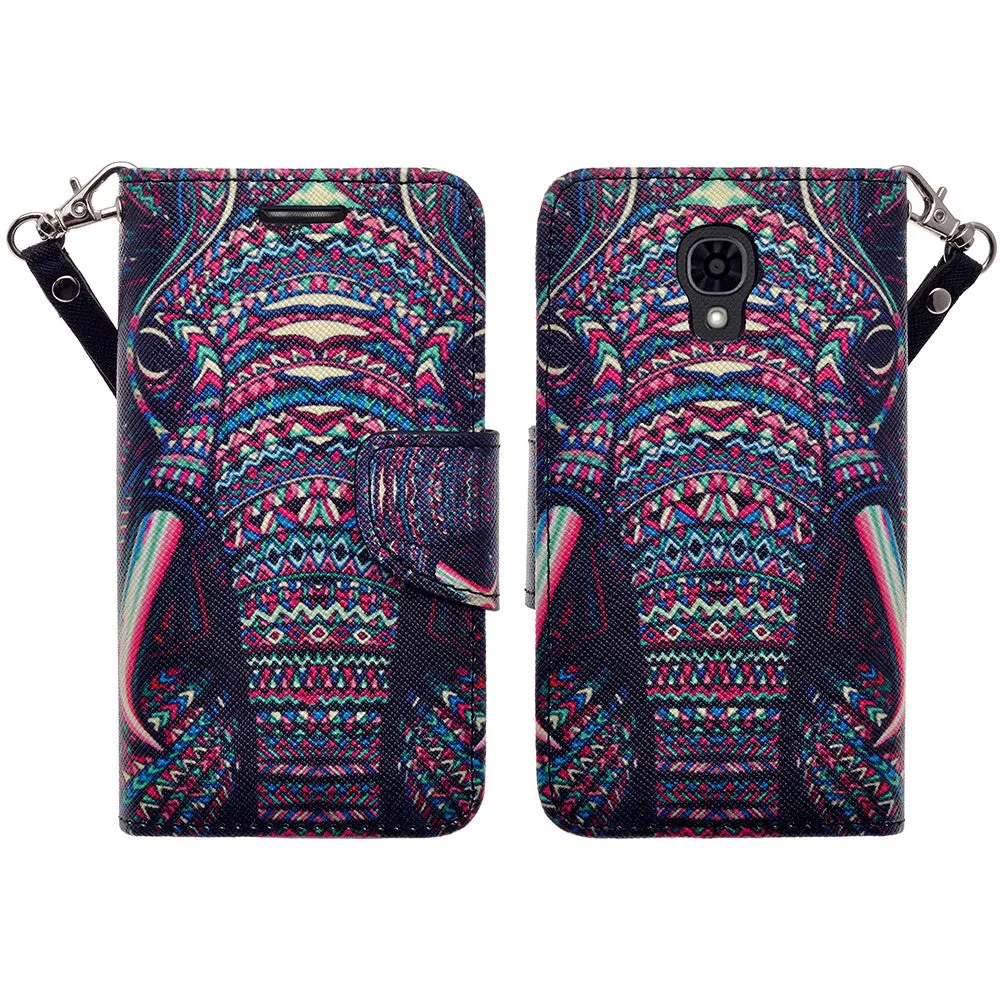 LG Volt Case,  LG LS740 Case Wrist Strap Pu Leather Magnetic Flip Fold[Kickstand] Wallet Case with ID & Card Slots for LG Volt - Tribal Elephant