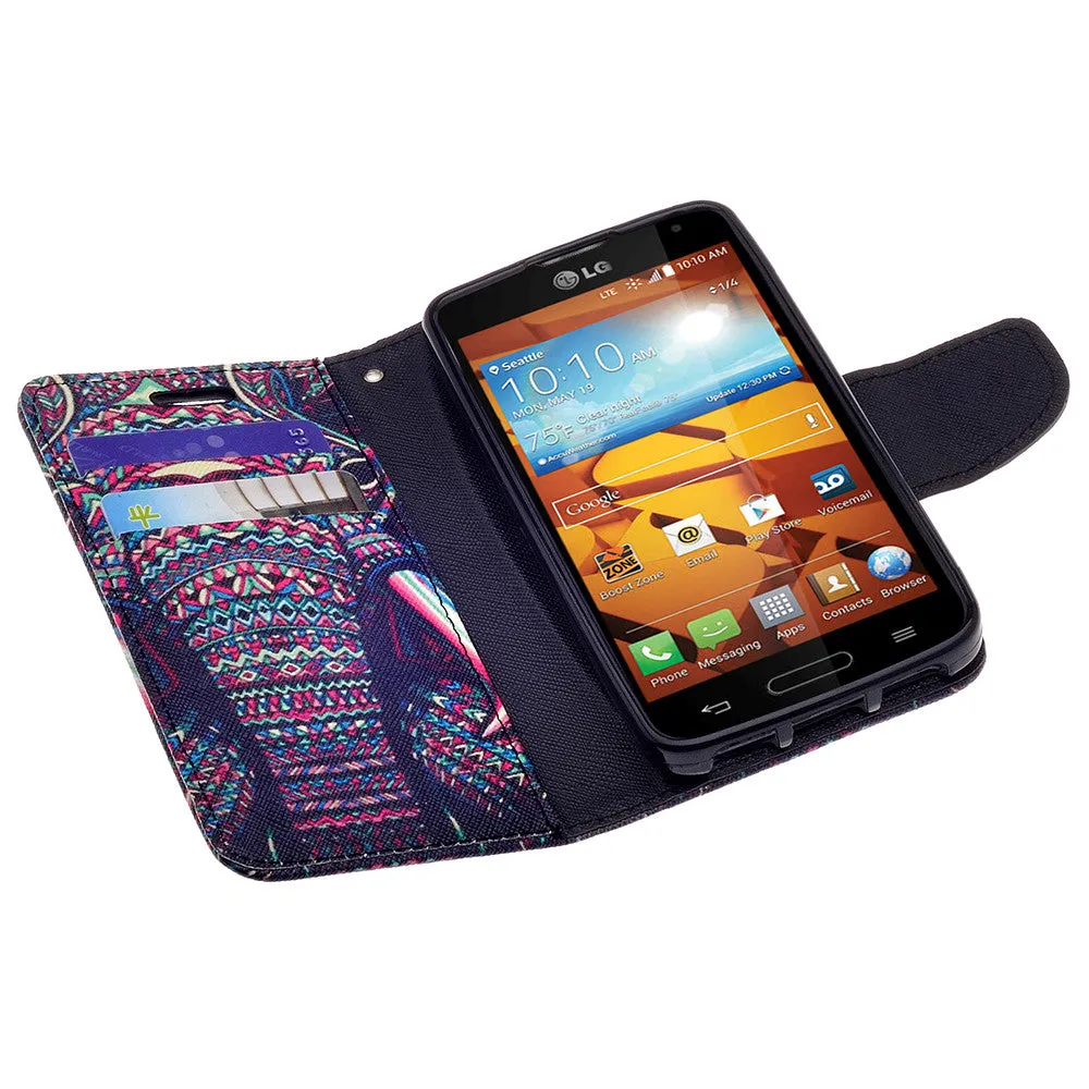 LG Volt Case,  LG LS740 Case Wrist Strap Pu Leather Magnetic Flip Fold[Kickstand] Wallet Case with ID & Card Slots for LG Volt - Tribal Elephant