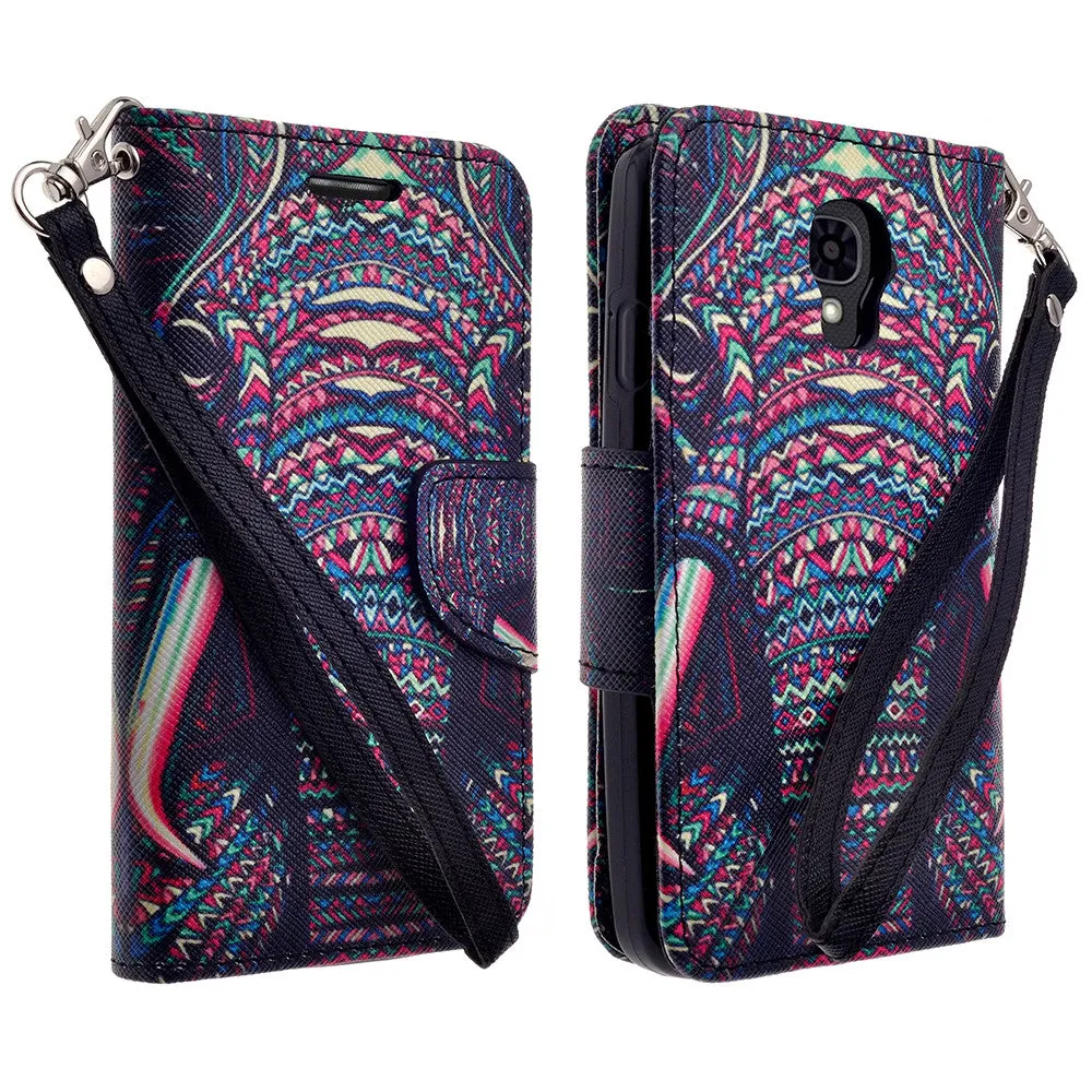 LG Volt Case,  LG LS740 Case Wrist Strap Pu Leather Magnetic Flip Fold[Kickstand] Wallet Case with ID & Card Slots for LG Volt - Tribal Elephant