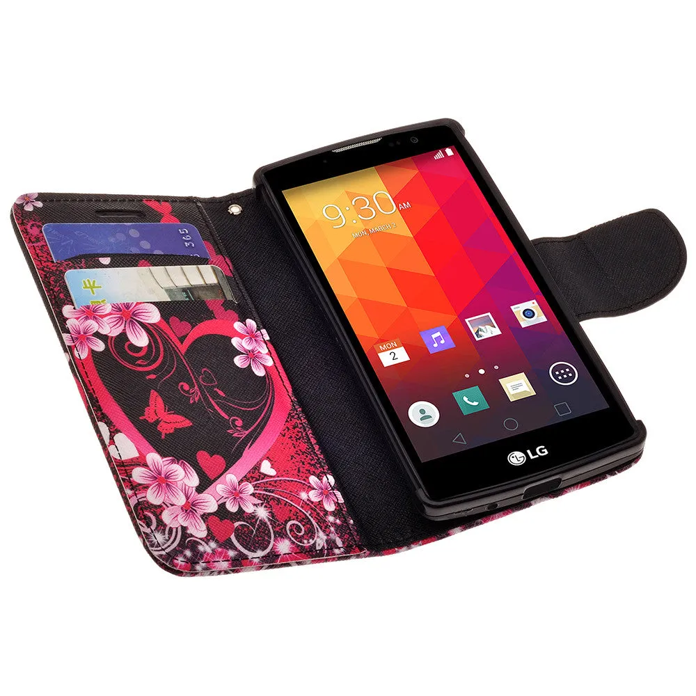 LG Volt2 Case,  LG LS751 Case Wrist Strap Pu Leather Magnetic Flip Fold[Kickstand] Wallet Case with ID & Card Slots for LG Volt2 - Heart Butterflies