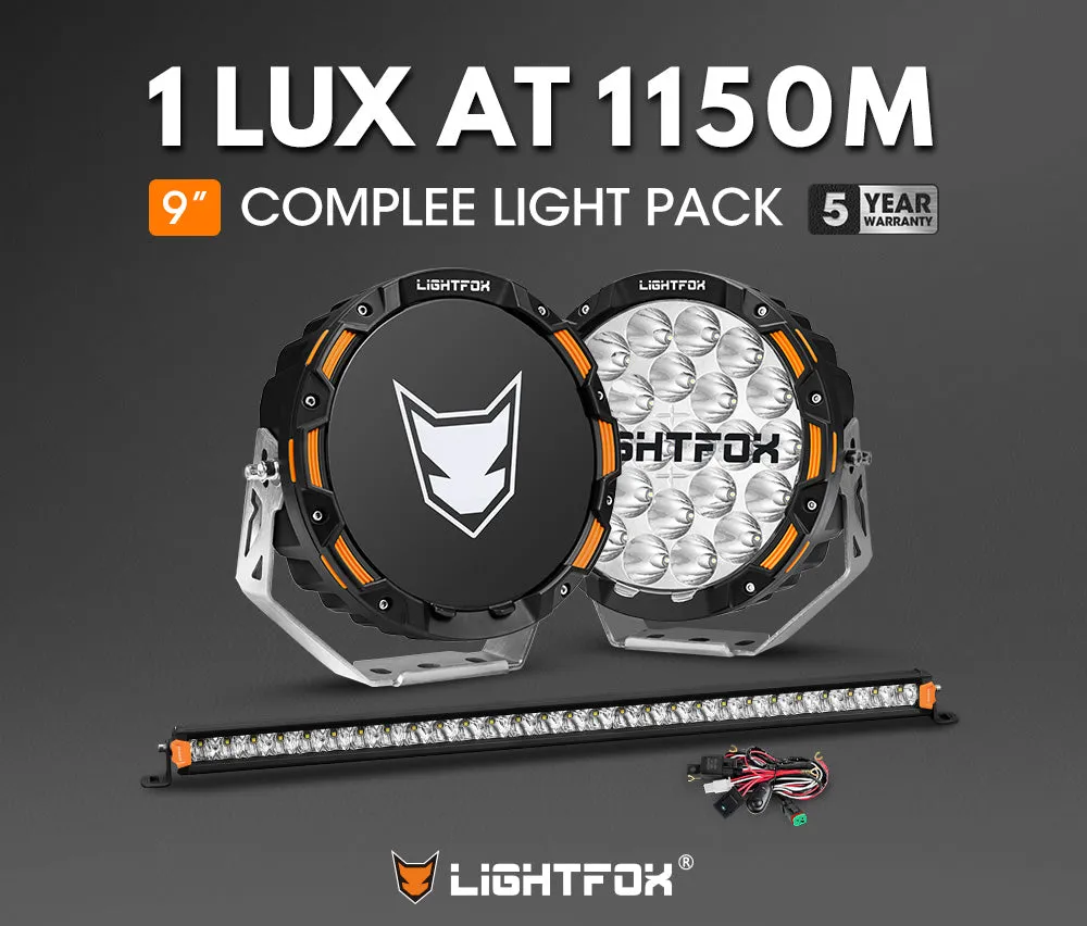 LIGHTFOX OSRAM 9inch LED Driving Lights   28 inch Single Row LED Light Bar   Wiring Kit