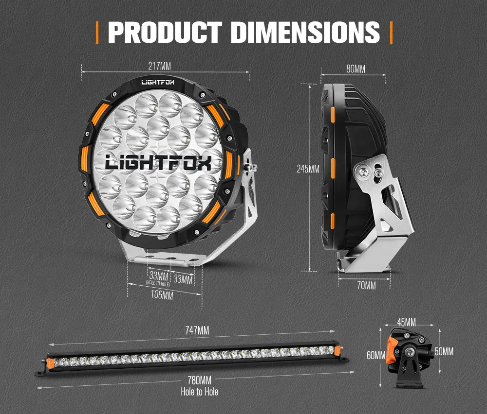 LIGHTFOX OSRAM 9inch LED Driving Lights   28 inch Single Row LED Light Bar   Wiring Kit